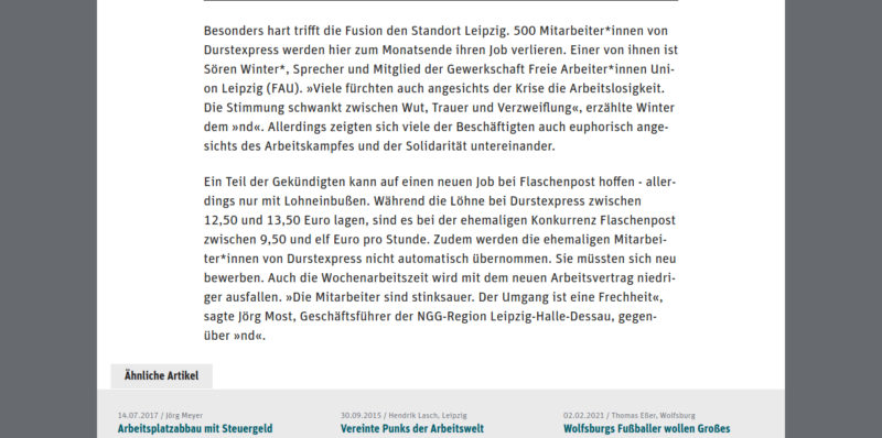 Screenshot des verlinkten "Neues Deutschland"-Artikels